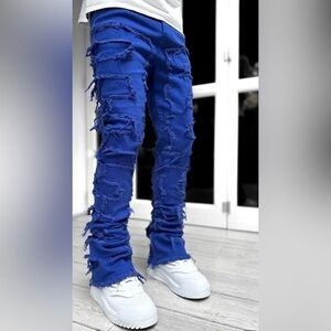 Slim Fit Stretch Stacked Jeans Tassel Skinny Flared Denim Men Jeans
